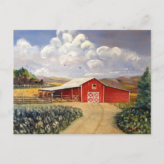 Cartão Postal Pintura de arte da Fazenda Vermelha Barn West Virg (Frente)