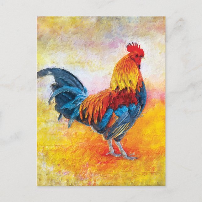 Cartão Postal Pintura de Arte Digital Colorida Rooster (Frente)