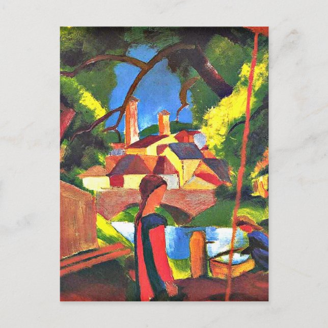 Cartão Postal Pintura de August Macke, Crianças na Fonte (Frente)