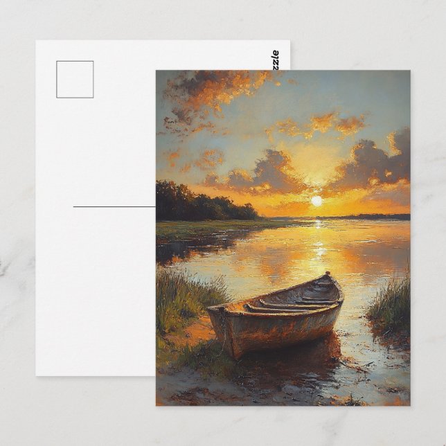 Cartão Postal Pintura de Barco na Costa (Frente/Verso)