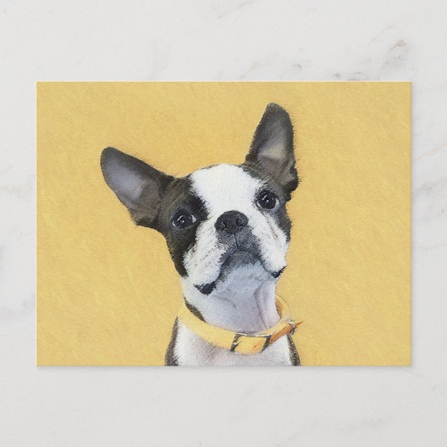 Cartão Postal Pintura de Boston Terrier - Arte de Cachorro Origi (Frente)