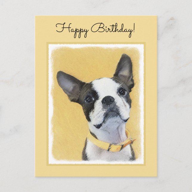 Cartão Postal Pintura de Boston Terrier - Arte Original de Cacho (Frente)