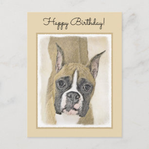 Cartão Postal Pintura de Boxer - Arte de Cachorro Original Bonit