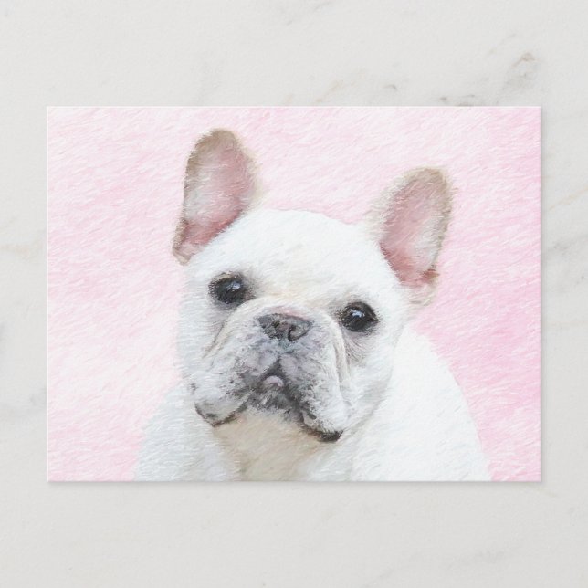 Cartão Postal Pintura de Bulldog Francês (Creme/Branco) - Arte C (Frente)