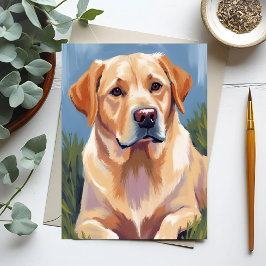 Cartão Postal Pintura de Cachorro Amarelo da Raça Lab