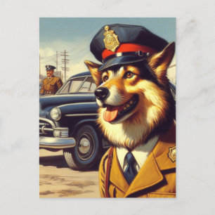 Cartão Postal Pintura de Cachorro da Polícia de Retro