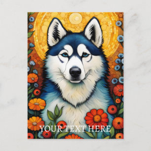 Cartão Postal Pintura De Cachorro Siberian Hussein Flower Painti