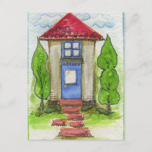Cartão Postal Pintura de casa colorida da aguarela