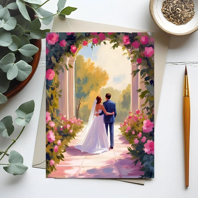 Cartão Postal Pintura de Casamento de Noivos Recém-Casados (Criador carregado)