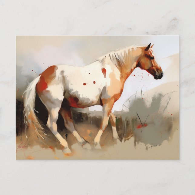 Cartão Postal Pintura de cavalo Mustang Palomino Pinto (Frente)