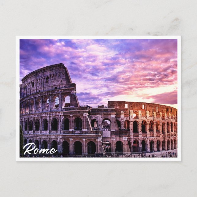 Cartão Postal Pintura de Coliseu em Roma no pôr do sol (Frente)