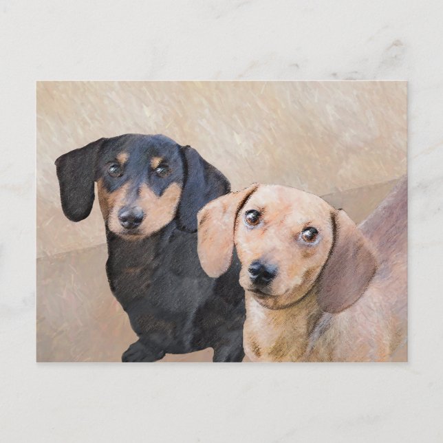 Cartão Postal Pintura de Dachshund (Smooth) - Arte de Cão Origin (Frente)