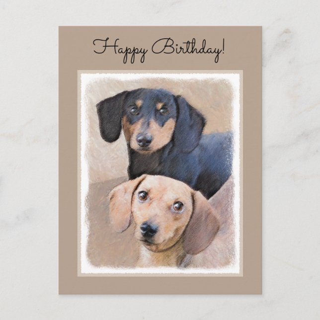 Cartão Postal Pintura de Dachshund (Smooth) - Arte de Cão Origin (Frente)