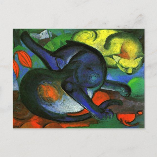 Cartão Postal Pintura de Dois Gatos (Frente)