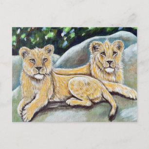 Cartão Postal Pintura de Dois Leões Regais