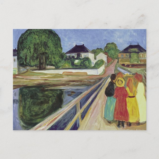 Cartão Postal Pintura de Edvard Munch Meninas na Ponte (c 1902) (Frente)