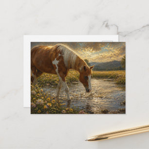 Cartão Postal Pintura de Égua Cruzando o Córrego