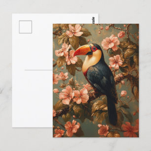 Cartão Postal Pintura de Estilo de Vintagem Tropical Toucan