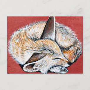 Cartão Postal Pintura de Fennec Fox com Sono