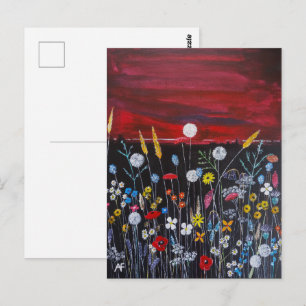 Cartão Postal Pintura de Flores Silvestres ao Pôr do Sol por Alf