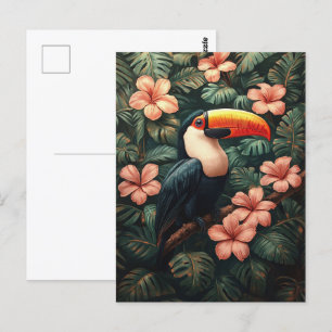Cartão Postal Pintura de Flores Tropicais Toucanas