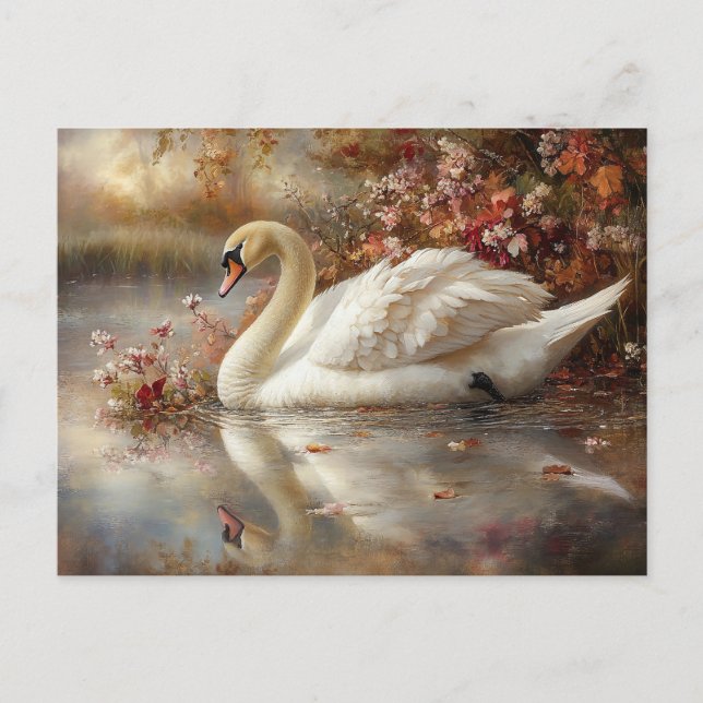 Cartão Postal Pintura de Folhagem de Swan Pastel Autumn (Frente)