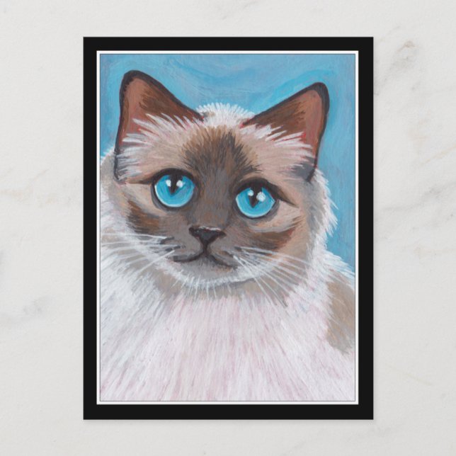 Cartão Postal Pintura de Gata de Gato de Olho Azul (Frente)