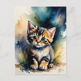 Cartão Postal Pintura de Gatinho Adorável