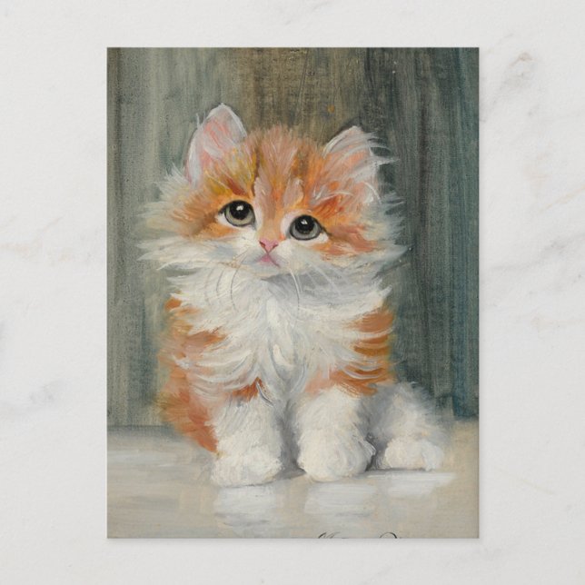 Cartão Postal Pintura de gatinho vintage (Frente)