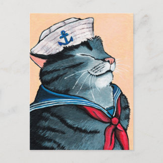 Cartão Postal Pintura de Gato Náutico de Gato de Navegador