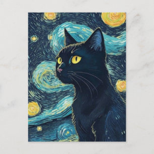 Cartão Postal Pintura de Gato Negro