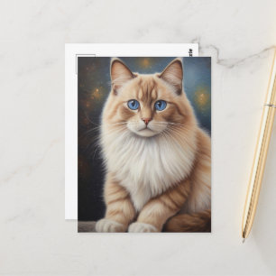 Cartão Postal Pintura de Gato Ragdoll Elegante