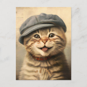 Cartão Postal Pintura de Gato Tabby Vintage