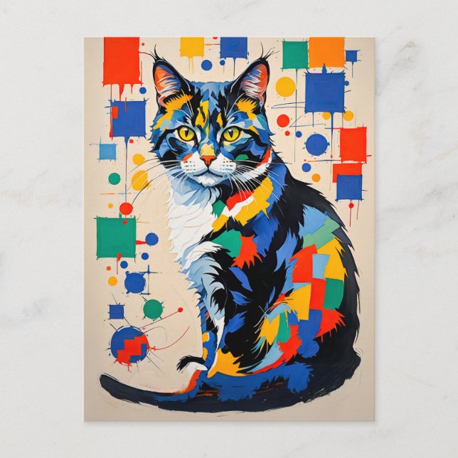 Cartão Postal Pintura de Gatos Geométricos abstrato (Frente)