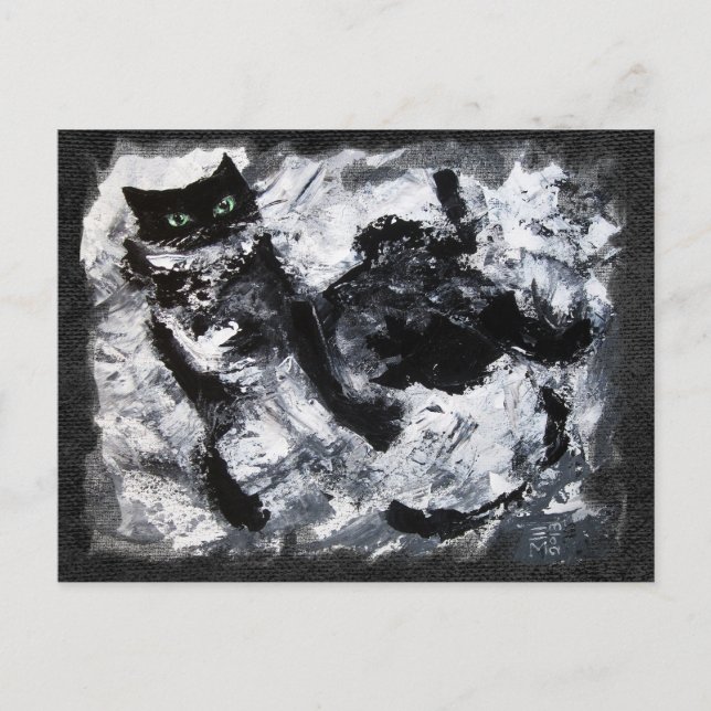 Cartão Postal Pintura de Gatos Pretos e Brancos (Frente)