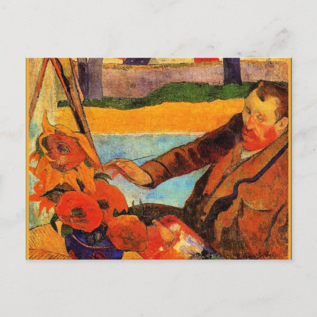 Cartão Postal Pintura de Gauguin, Van Gogh Pintando Girassóis (Frente)