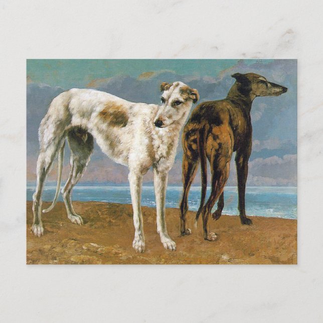 Cartão Postal Pintura de Greyhound - Dois Greyhounds - Arte de V (Frente)