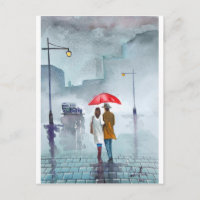 Pintura de guarda-chuva vermelha do casal romântic
