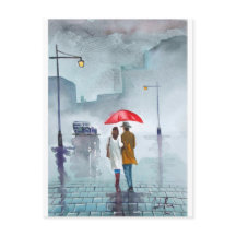 Pintura de guarda-chuva vermelha do casal romântic