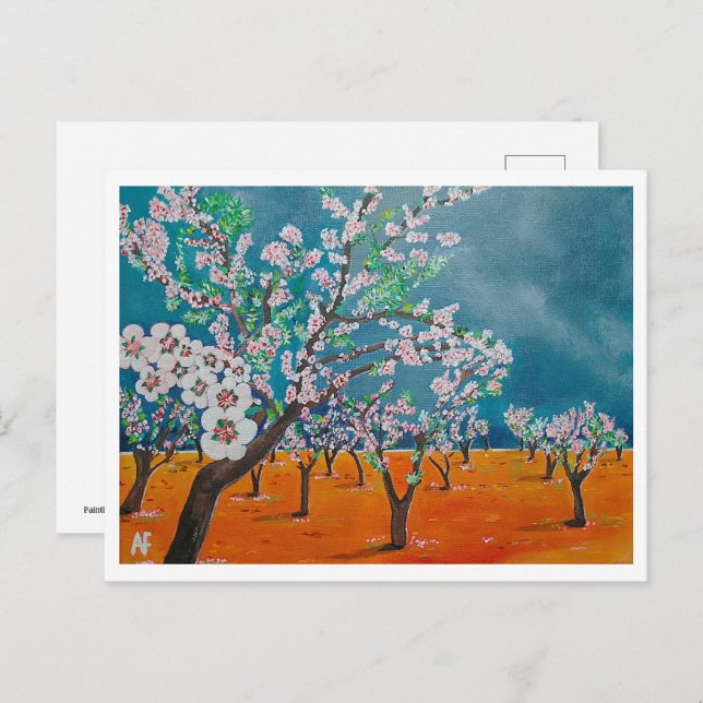 Cartão Postal Pintura de Huerto de Almendros por Alfred Fox (Frente/Verso)