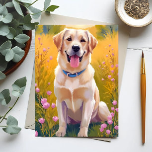 Cartão Postal Pintura de Labrador Retriever Cachorro Amarelo