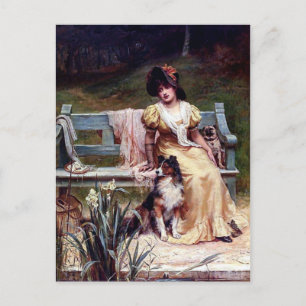 Cartão Postal Pintura de Lady e Dois Cães de Pet