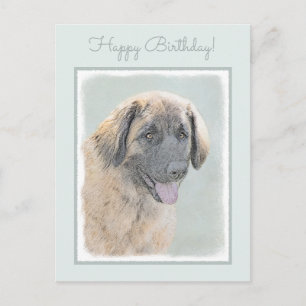 Cartão Postal Pintura de Leonberger - Arte de Cachorro Original