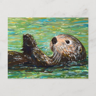 Cartão Postal Pintura de Lontra do Mar