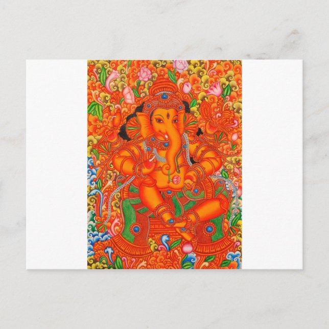 CARTÃO POSTAL PINTURA DE LORD GANESH TANJORE, NA ÍNDIA SUL (Frente)