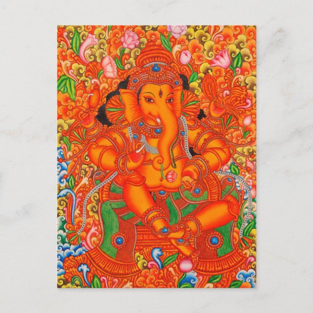 CARTÃO POSTAL PINTURA DE LORD GANESH TANJORE, NA ÍNDIA SUL (Frente)