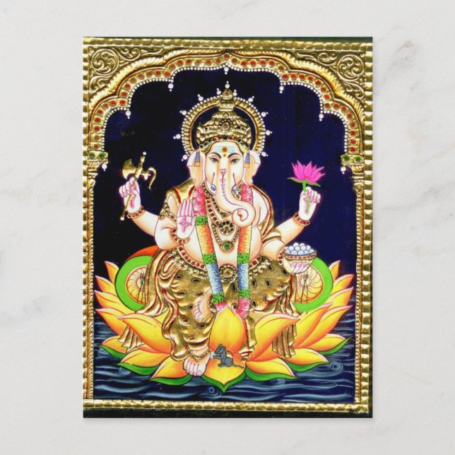 CARTÃO POSTAL PINTURA DE LOTUS GANESHA TANJORE (Frente)