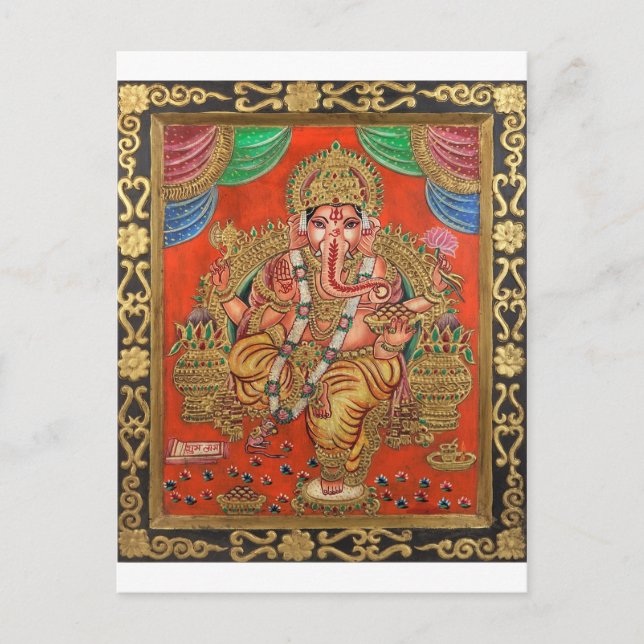 CARTÃO POSTAL PINTURA DE MÃO DE GANESH ANTIGO (Frente)