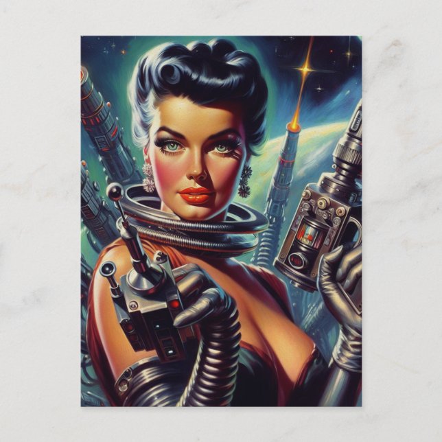 Cartão Postal Pintura de Mulher do Sci-Fi Retro (Frente)
