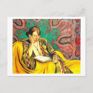 Cartão Postal Pintura de Mulher Lendo